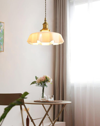 Elegant Ruffled Glass Metal Pendant Lamp