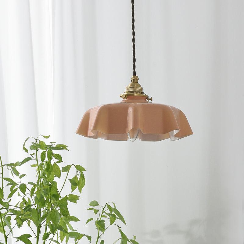 Elegant Ruffled Glass Metal Pendant Lamp