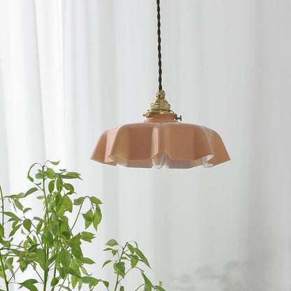 Elegant Ruffled Glass Metal Pendant Lamp