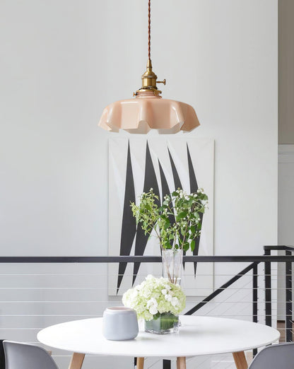 Elegant Ruffled Glass Metal Pendant Lamp
