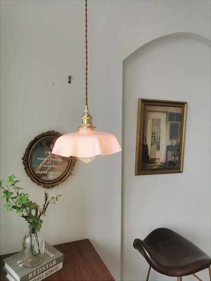 Elegant Ruffled Glass Metal Pendant Lamp