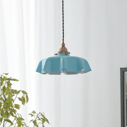 Elegant Ruffled Glass Metal Pendant Lamp