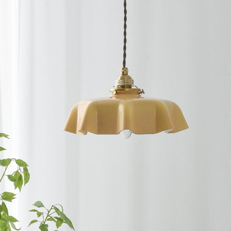 Elegant Ruffled Glass Metal Pendant Lamp