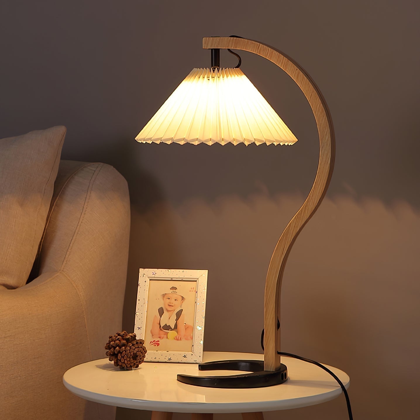 Rustic Wooden Desk Lamp with Organic Shape
