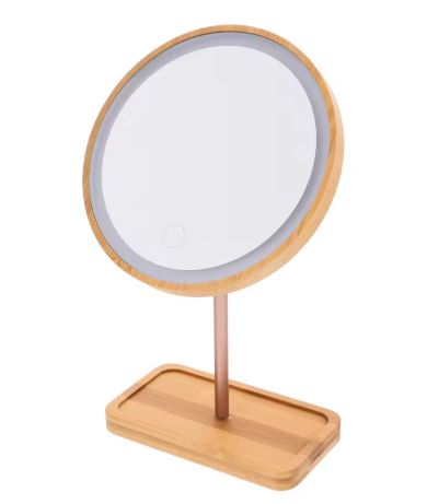 Natural Lighted Wood Vanity Mirror