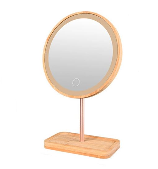 Natural Lighted Wood Vanity Mirror - Fesara
