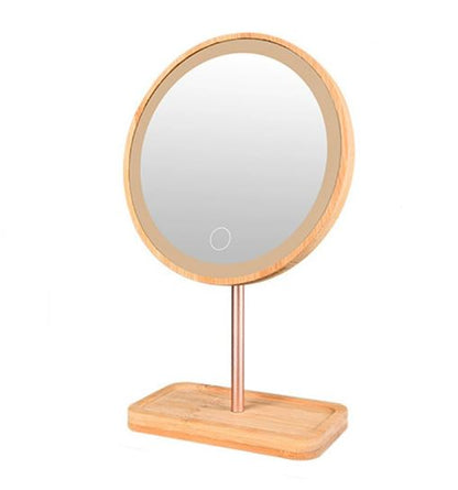 Natural Lighted Wood Vanity Mirror - Fesara