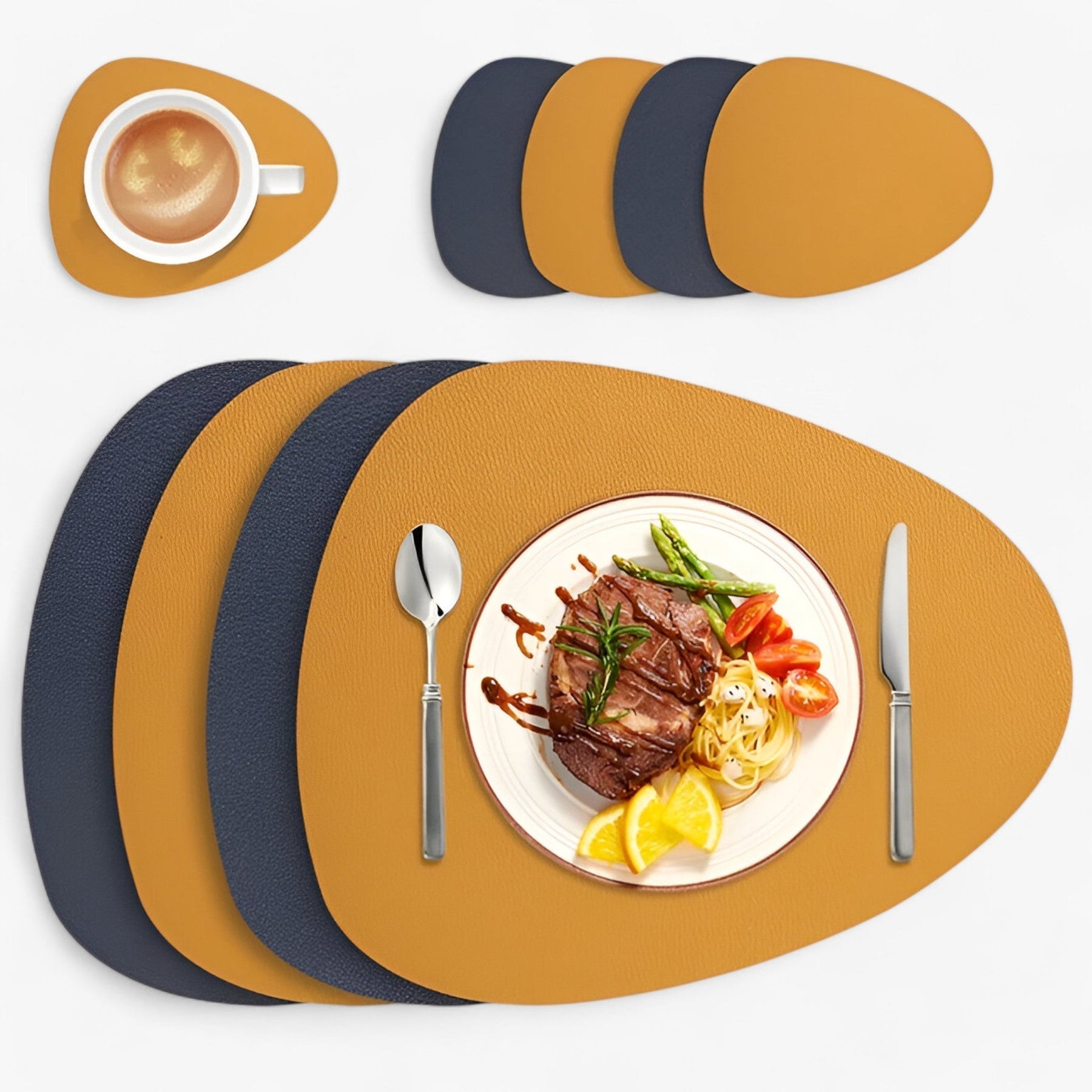 Premium Faux Leather Reversible Placemat Set - Fesara