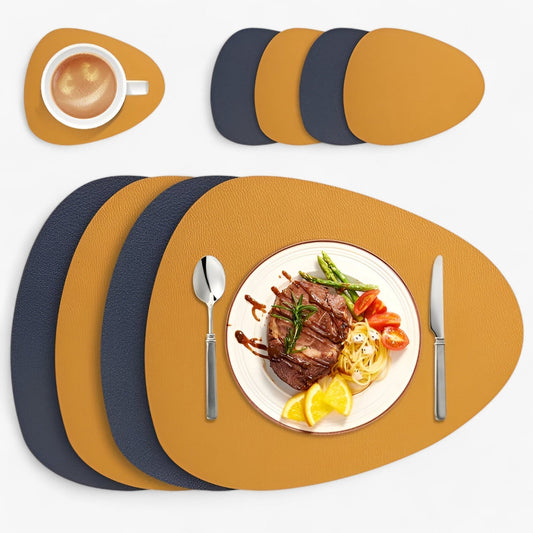 Premium Faux Leather Reversible Placemat Set - Fesara