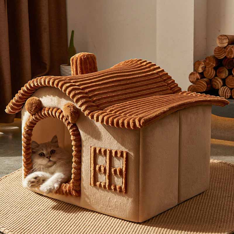 Warm Hideaway Cat Bed with Cozy Hut Design - Fesara