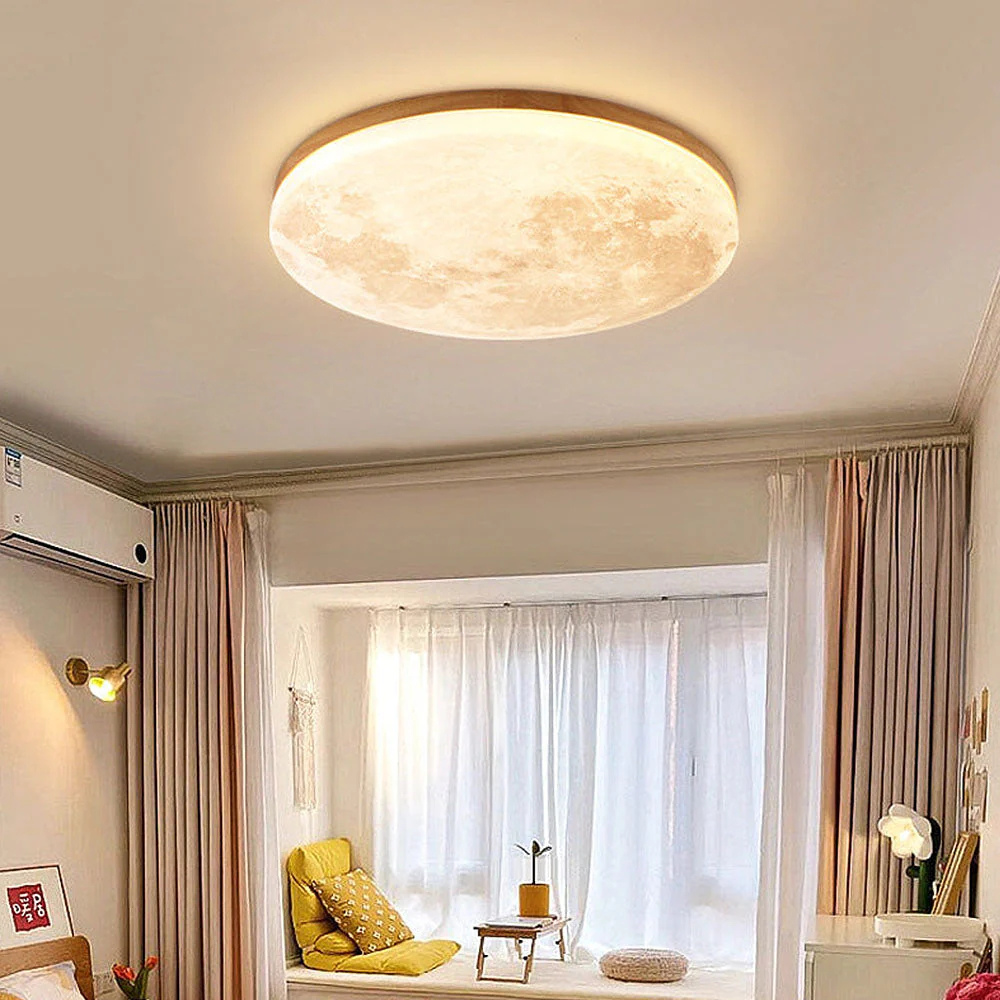 3D Moon LED Ceiling Lamp Dimmable Bedroom Light Fixture
