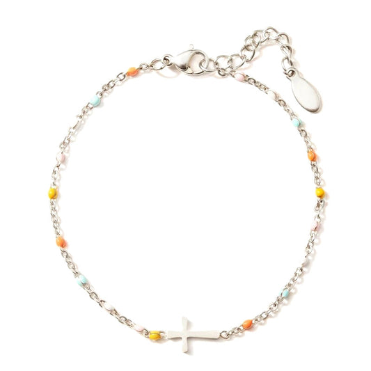 Shining Cross | Simple Adjustable Silver Friend Bracelet - Fesara