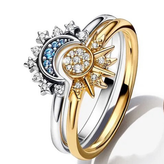Gorgeous Sterling Silver Sun Moon Ring - Fesara