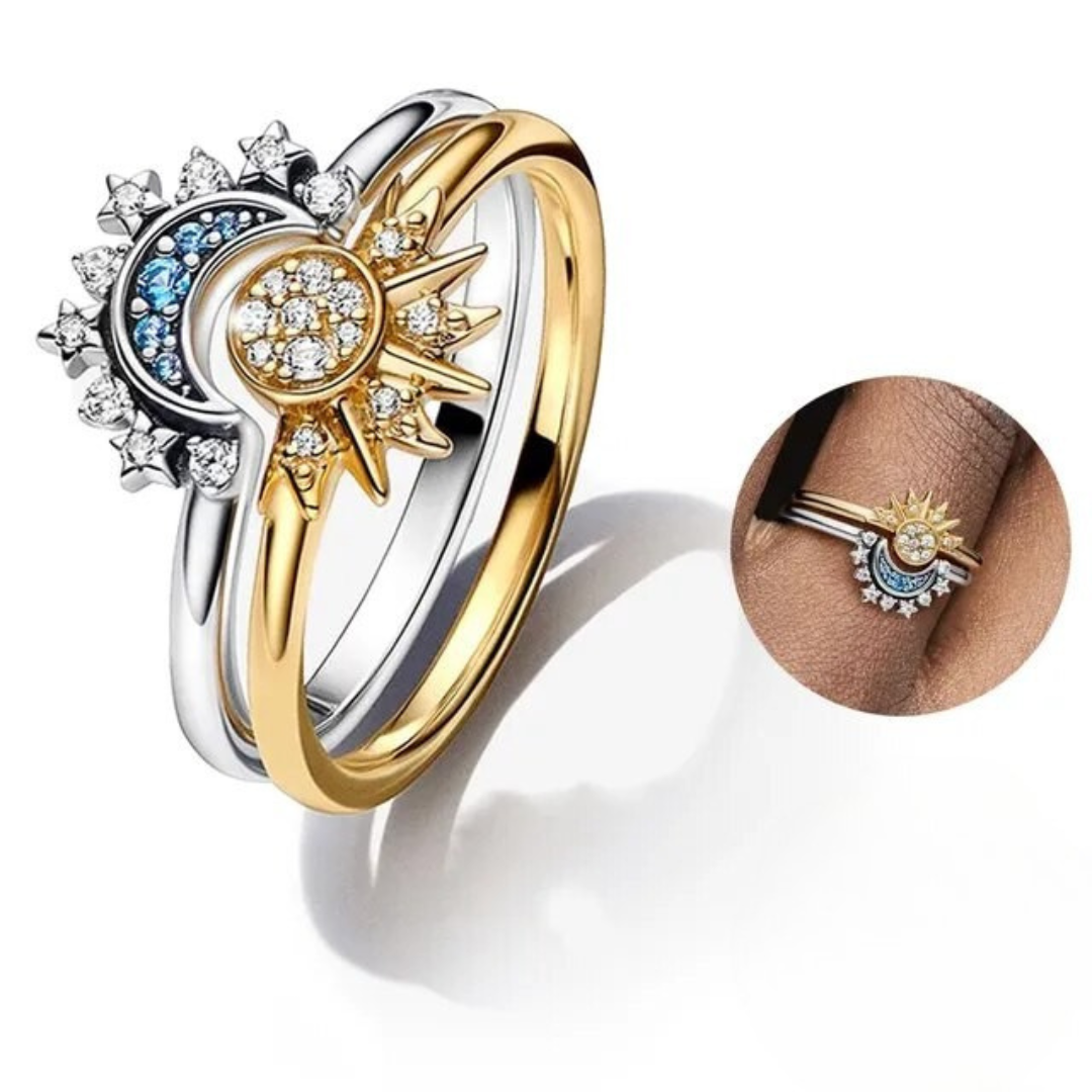 CelestialGlow | Stunning Silver Statement Ring with Sun and Moon Design 5