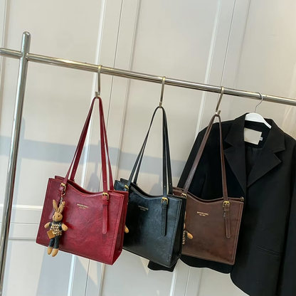 CharmBun | Playful Spacious PU Leather Tote Bag with Rabbit Pendant 1