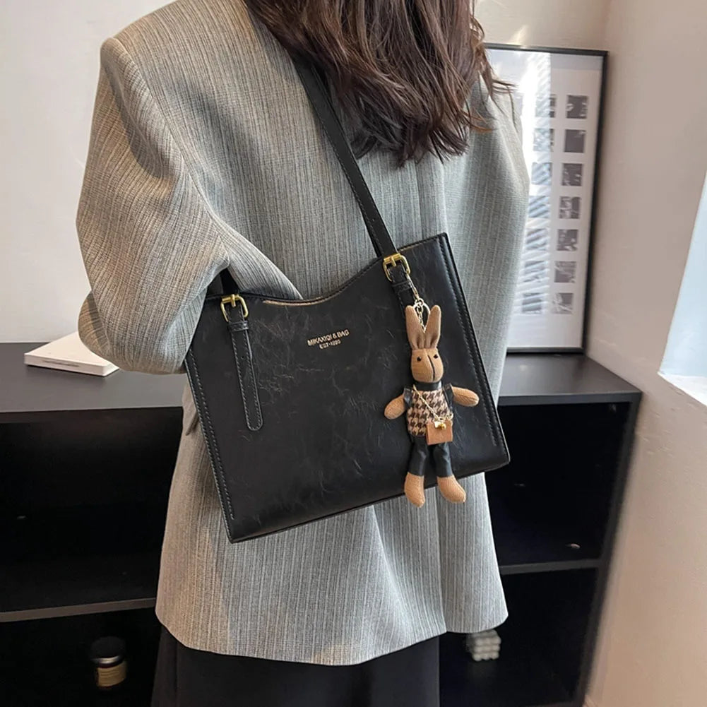 CharmBun | Playful Spacious PU Leather Tote Bag with Rabbit Pendant 5