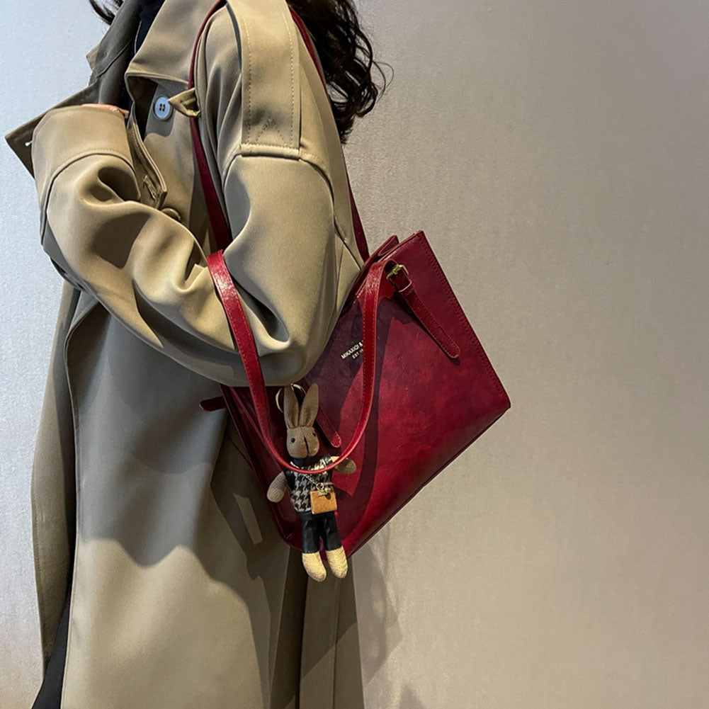 CharmBun | Playful Spacious PU Leather Tote Bag with Rabbit Pendant 7