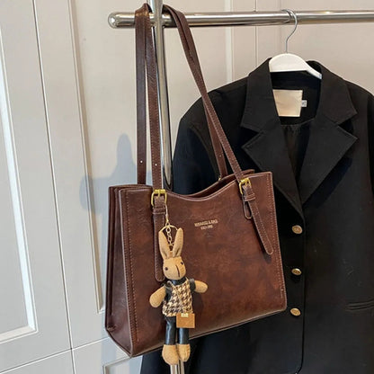 CharmBun | Playful Spacious PU Leather Tote Bag with Rabbit Pendant 8