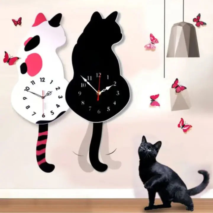 Cute Kitty Pendulum Wall Clock - Fesara