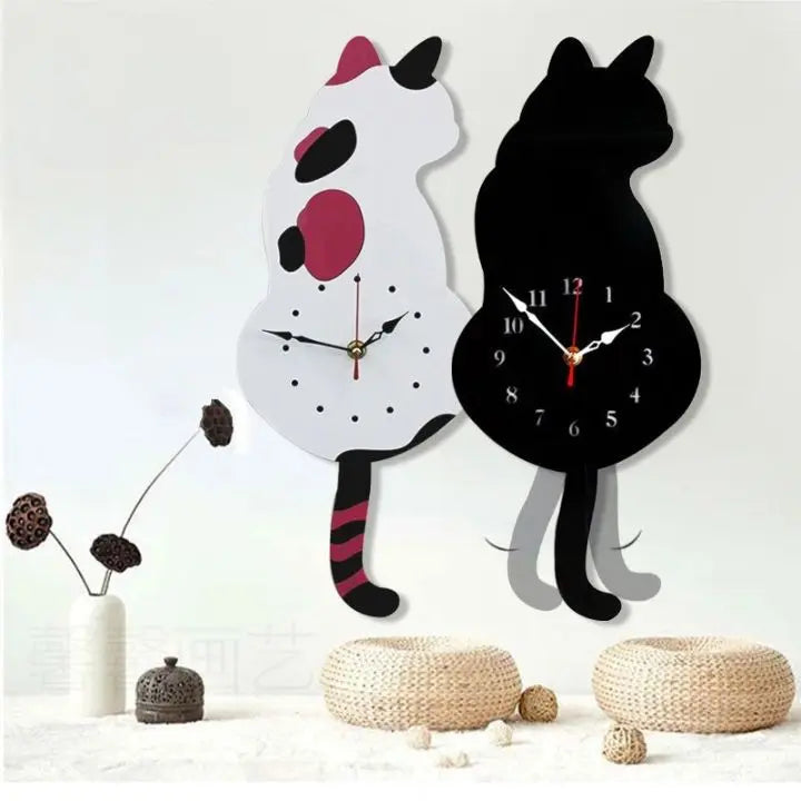 Cute Kitty Pendulum Wall Clock