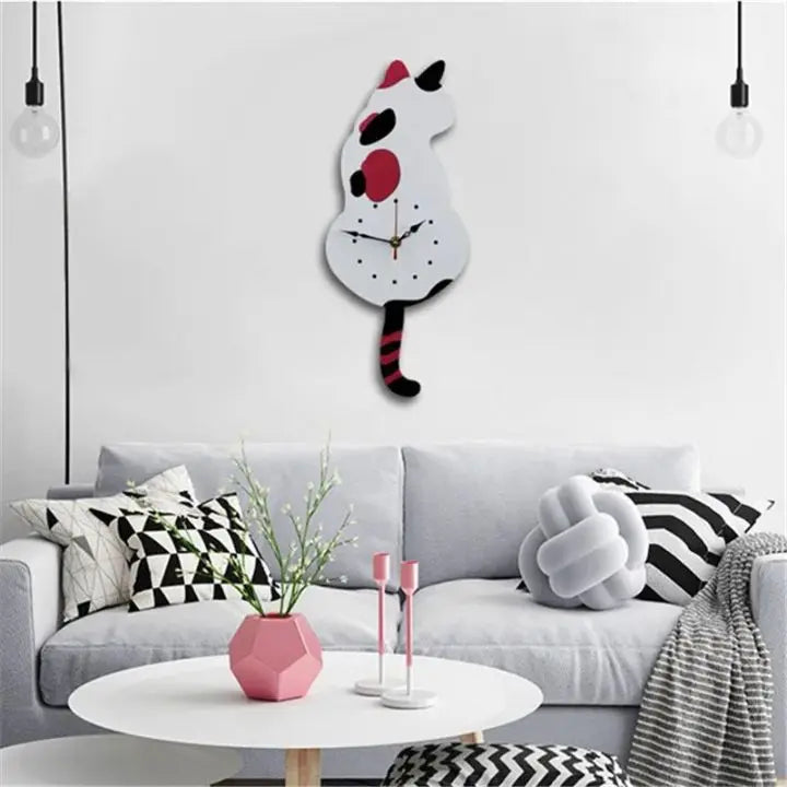 Cute Kitty Pendulum Wall Clock