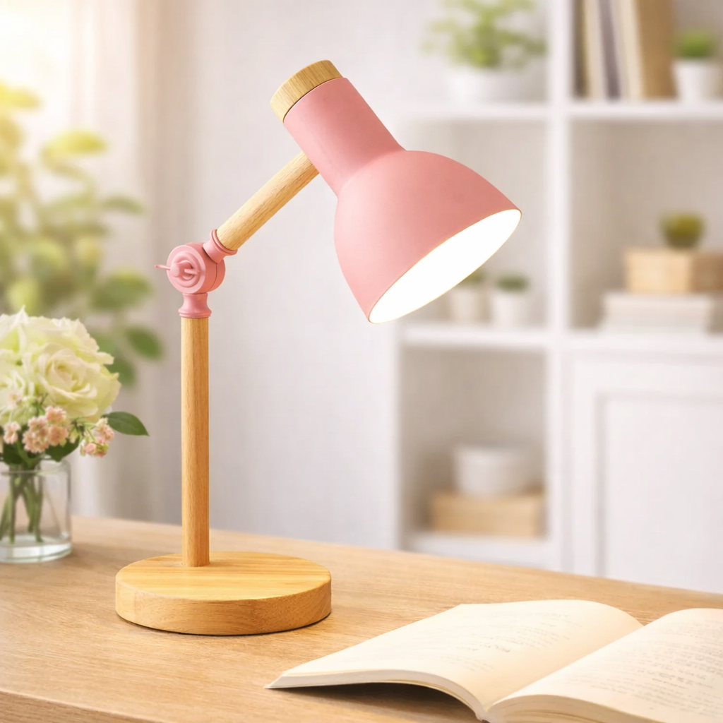 Rustic Wooden Swing Arm Table Lamp