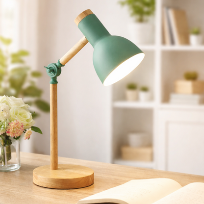 Rustic Wooden Swing Arm Table Lamp