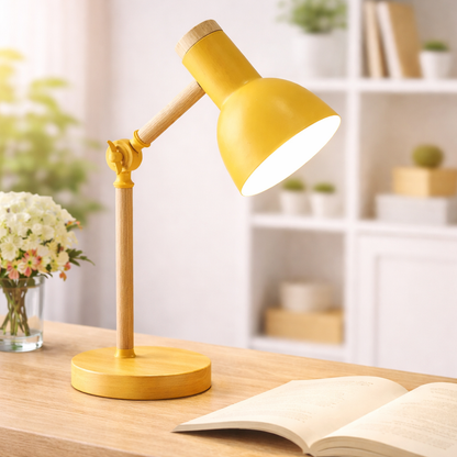 Rustic Wooden Swing Arm Table Lamp - Fesara