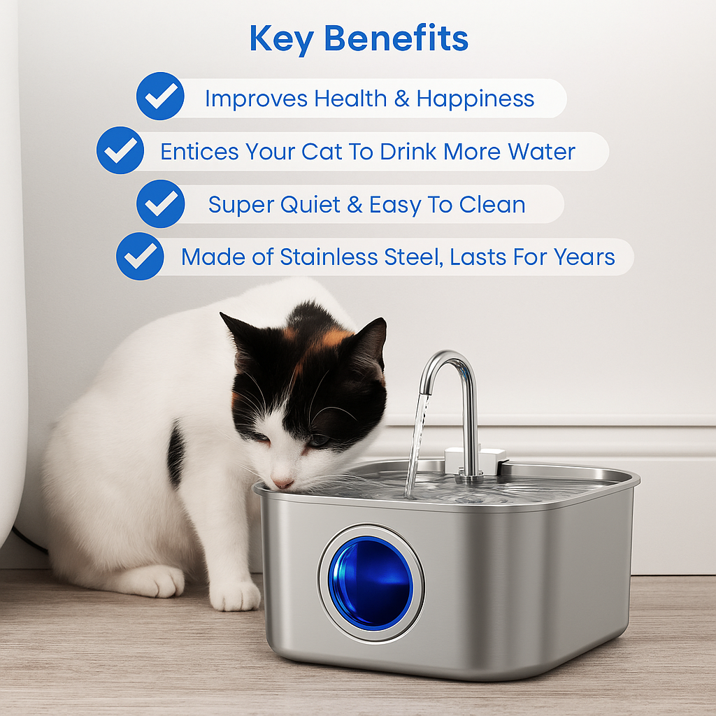 Pet Stainless Steel Water Fountain with Flowing Stream