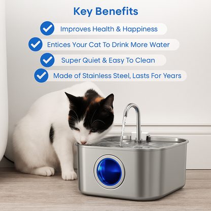 Pet Stainless Steel Water Fountain with Flowing Stream