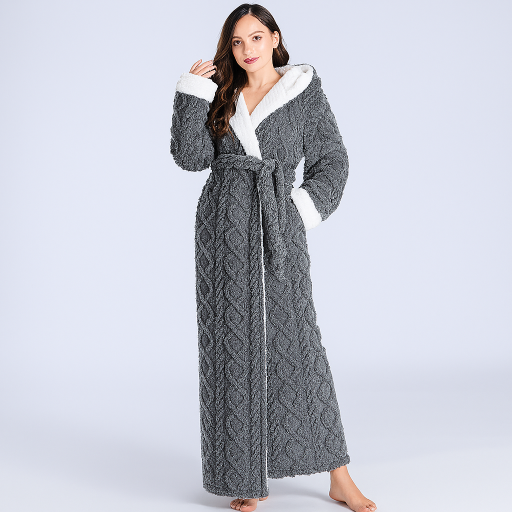 Plush Ladies Warm Hooded Robe