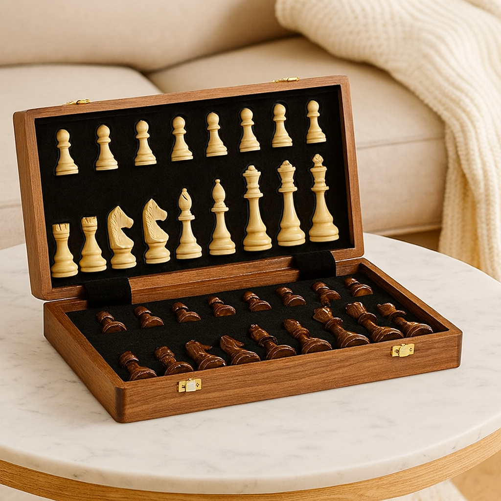 Premium Chess Set - Large Folding Board with Carved Pieces