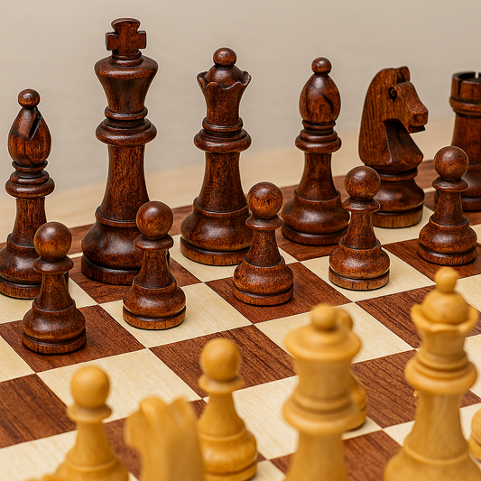 Premium Chess Set - Large Folding Board with Carved Pieces - Fesara