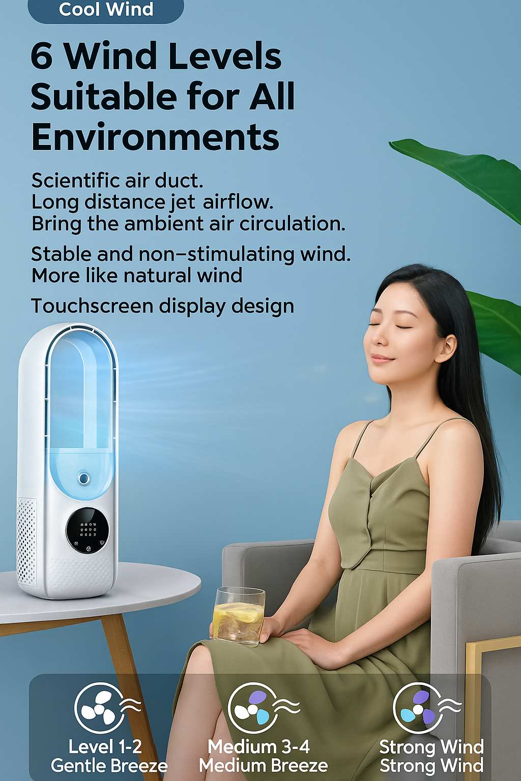 Portable USB Fan with 6 Speeds and Humidifier Function