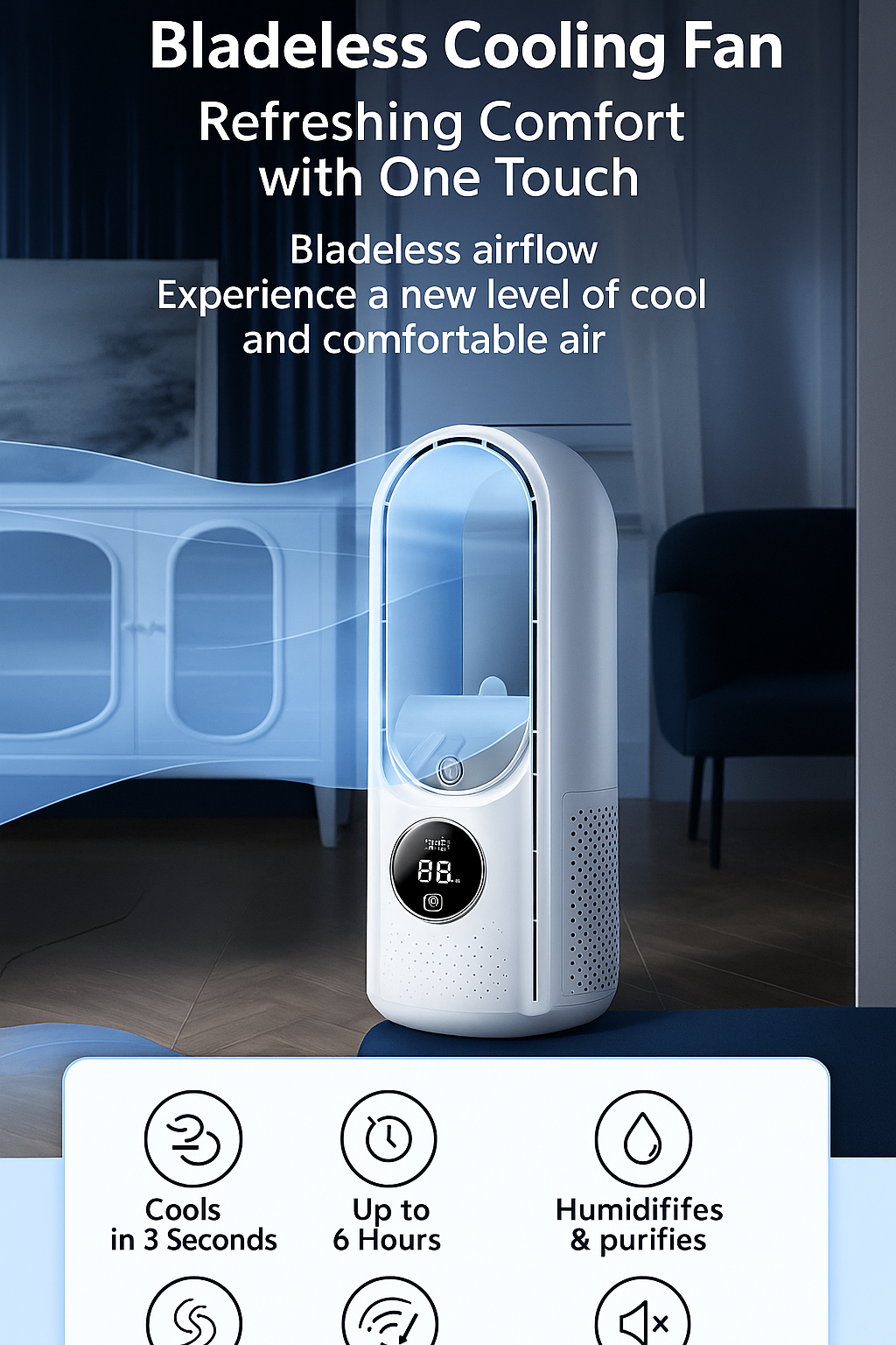 Portable USB Fan with 6 Speeds and Humidifier Function