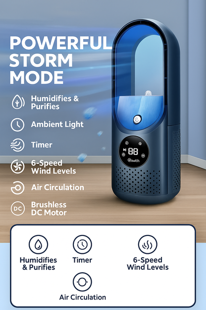 Portable USB Fan with 6 Speeds and Humidifier Function