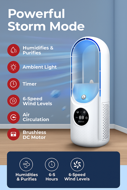 Portable USB Fan with 6 Speeds and Humidifier Function