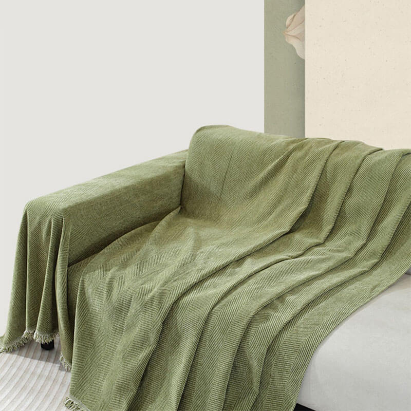 Stylish Herringbone Couch Cover with Fringe Home Decor Protector