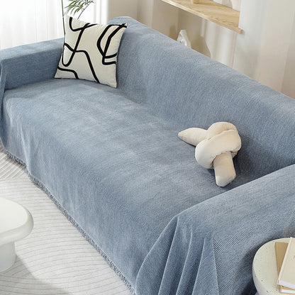 Stylish Herringbone Couch Cover with Fringe Home Decor Protector