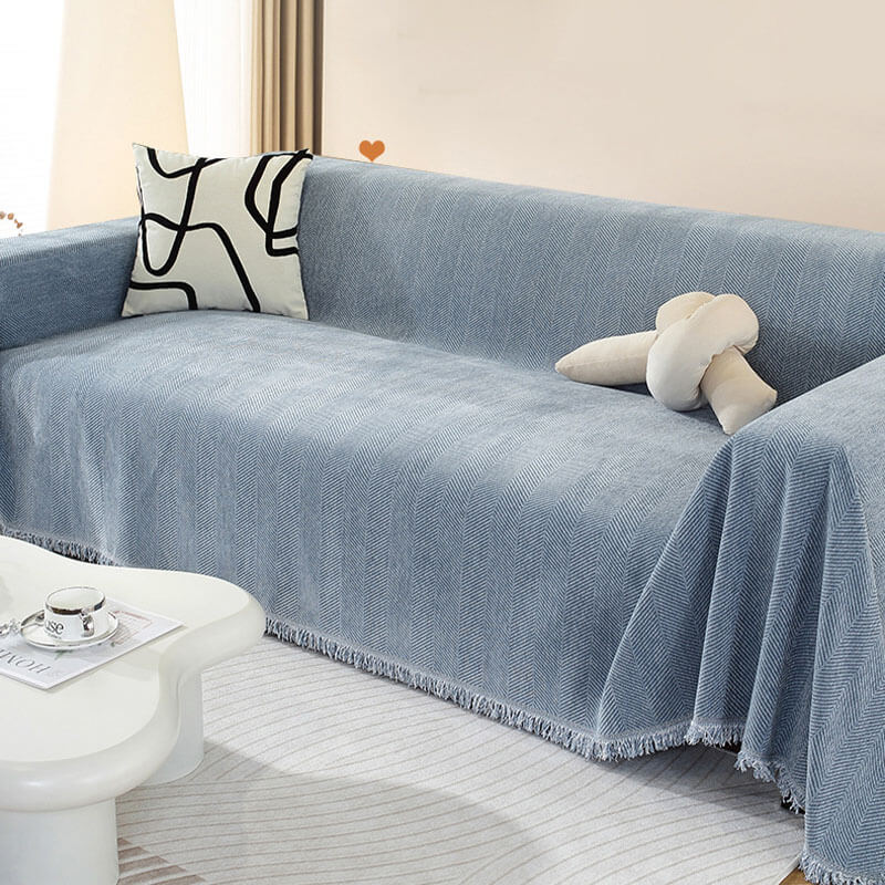 Stylish Herringbone Couch Cover with Fringe Home Decor Protector