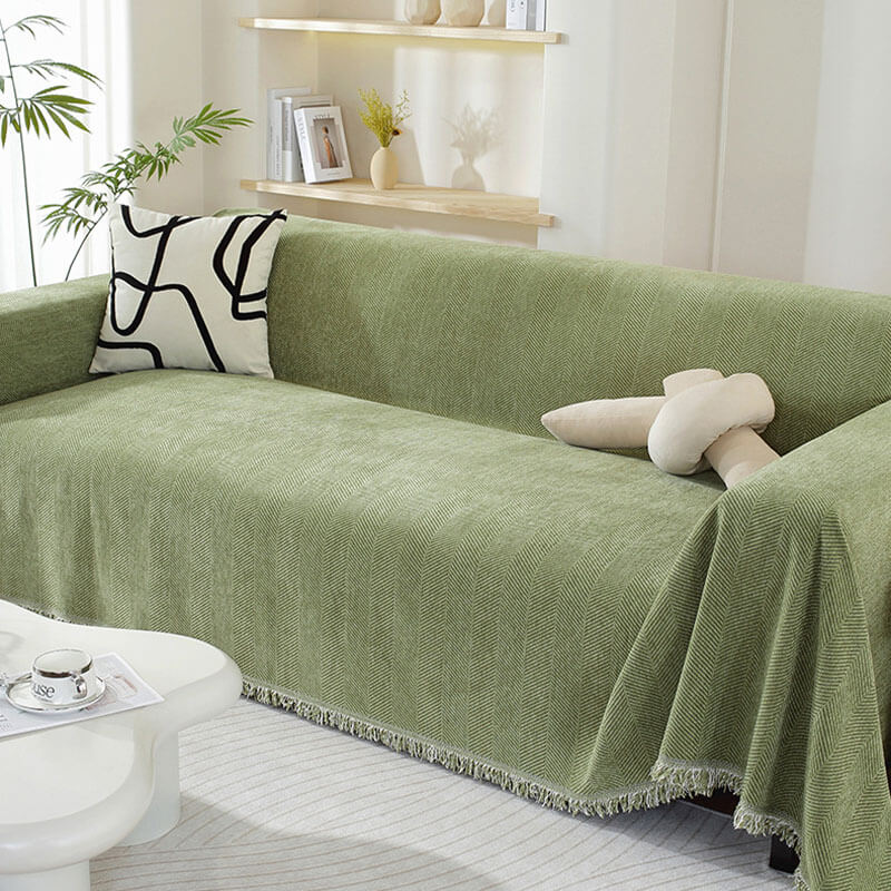 Stylish Herringbone Couch Cover with Fringe Home Decor Protector