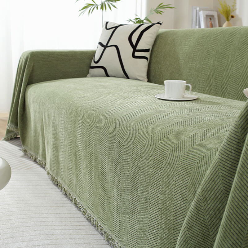 Stylish Herringbone Couch Cover with Fringe Home Decor Protector