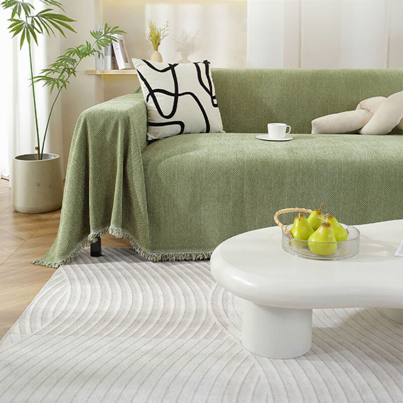 Stylish Herringbone Couch Cover with Fringe Home Decor Protector