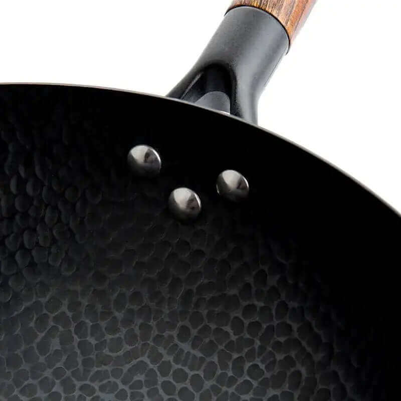 Large Traditional Handcrafted Iron Wok with Wood Lid