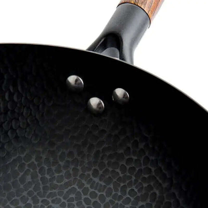 Large Traditional Handcrafted Iron Wok with Wood Lid