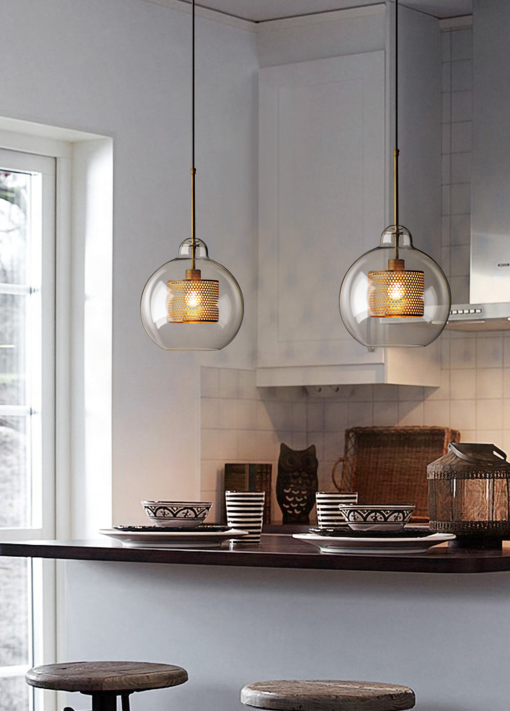 Sleek Round Cut Glass Pendant Light Fixture