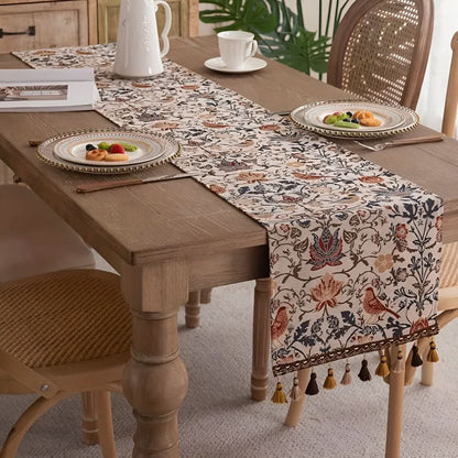 Beautiful Floral Table Runner with Bird Pattern