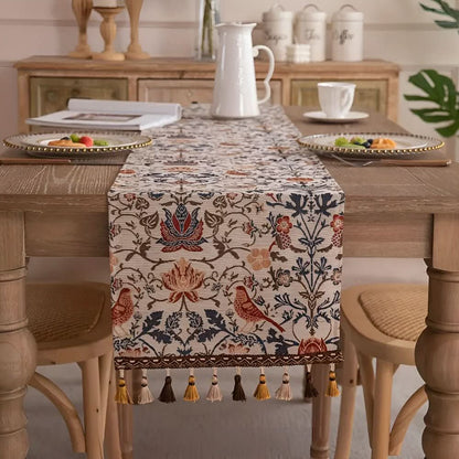 Beautiful Floral Table Runner with Bird Pattern