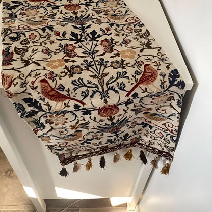 Beautiful Floral Table Runner with Bird Pattern