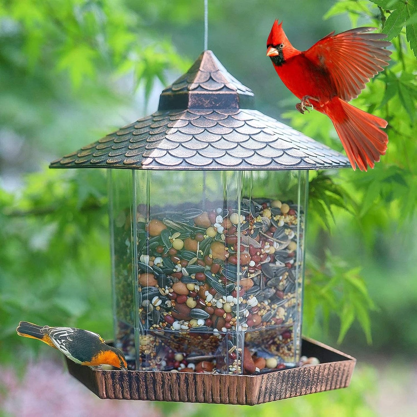 Rustic Bird Feeder with Metal Roof Outdoor